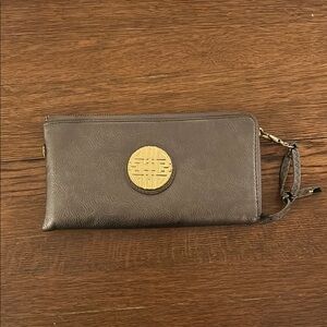 Gray/Bronze Wallet with Gold Emblem